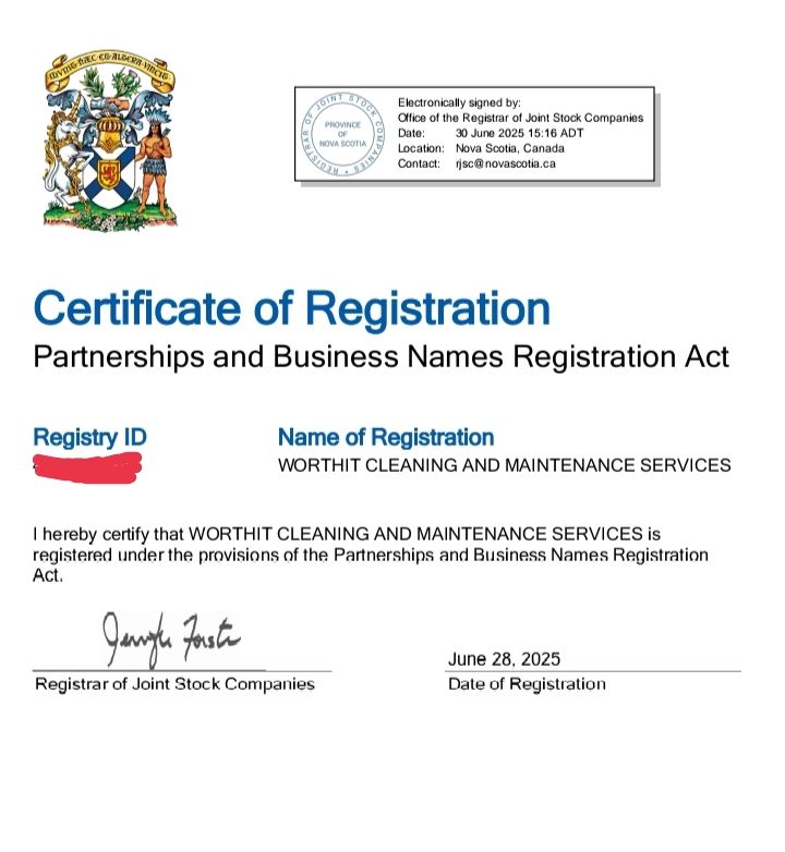 WorthIt Registration Certificate
